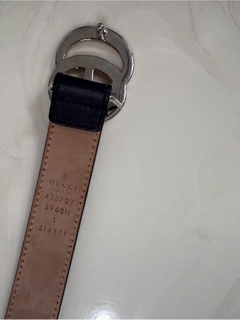 Gucci kids Large Navy /Black Leather Belt with Silver classic Double G Buckle